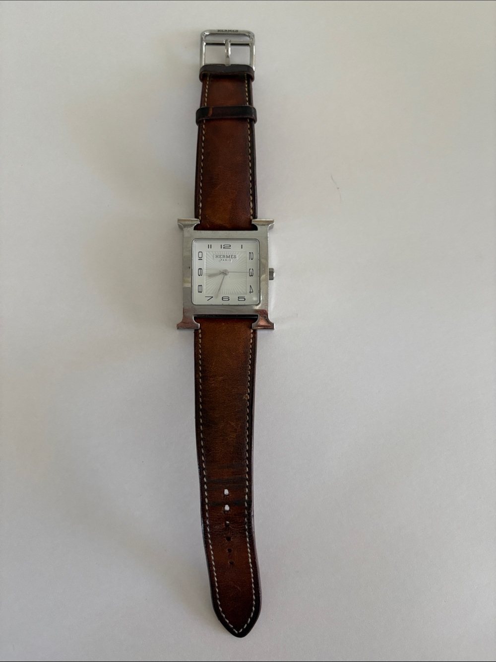 Hermès Jumbo Stainless Steel 'H' 34mm Watch with Brown Leather Strap